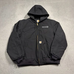 Carhartt Quilted Duck Jacket Mens Large Black Hooded Canvas Work J140 BLK USA - Picture 1 of 9