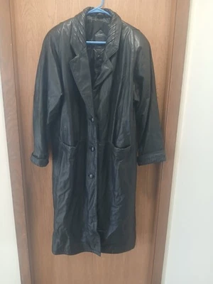 Jacqueline Ferrar L black genuine leather trench coat vintage 90s 80s retro - Image 1 of 4