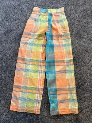 VINEYARD VINES Plaid Wide Leg Pants Size 00 Linen Blend Trouser Lemon Tart New - Image 1 of 2