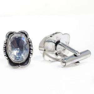 White Topaz Gemstone Silver Plated Jewelry Cufflink Men's Jewelry T2522 - Picture 1 of 5