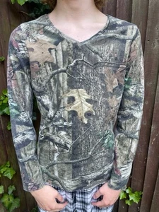 Womens Real Tree Camouflage V-Neck Pink Long Sleeve T-Shirt Size Large - Picture 1 of 4