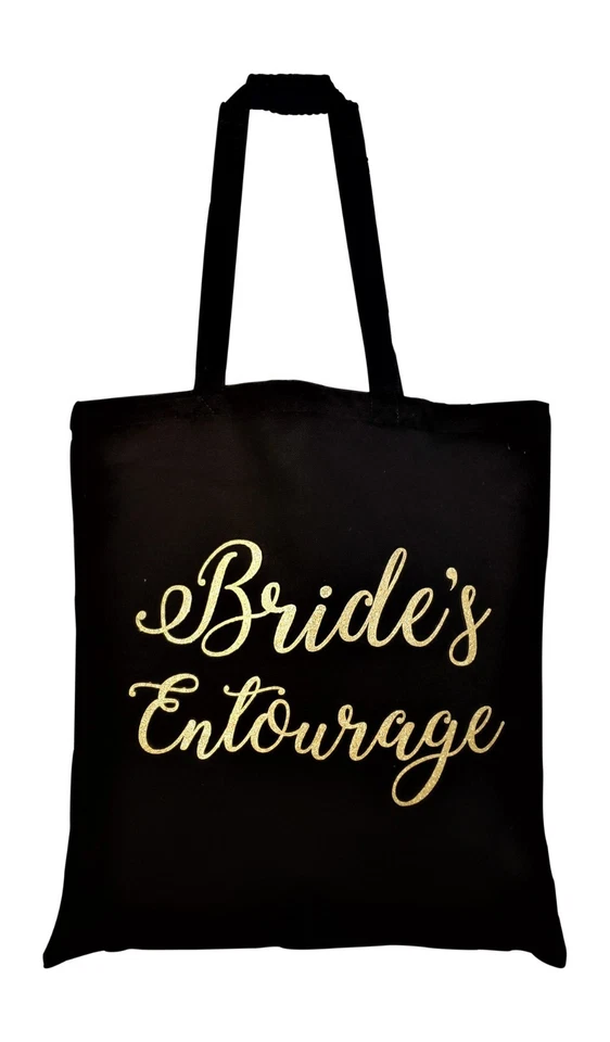 NWOT Bride's Entourage wedding tote bag canvas black gold glitter lettering - Image 1 of 1