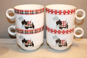JUEGO DE 4 GRACE PORCELANA FINA ESCOCÉS TERRIER SCOTTIE PERROS TEMA NAVIDEÑO - Imagen 1 de 4