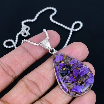 Collar Hecho a Mano Charoite Cobre Chapado en Plata 925 de 18" Foto 1 de 3