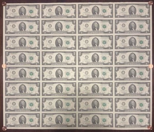 32 Note Sheet $2 Two Dollar Bills 2013 Philadelphia (C) Uncut Currency FRN $64FV - Picture 1 of 3