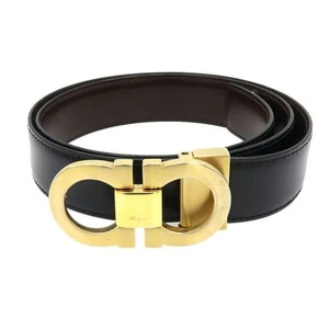 Salvatore Ferragamo West Belt Black Leather Gancini Logo Bukle from Japan - Picture 1 of 24