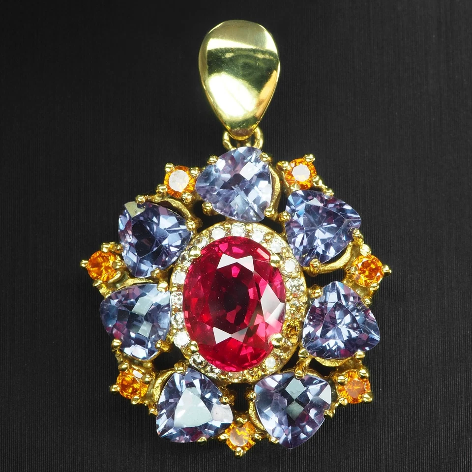 Ciondoli glamour spinello rosso vivo in argento sterling 925 placcato oro... - Immagine 1 di 4