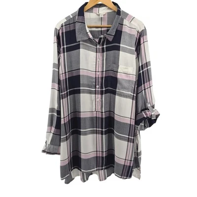 Cato женщин розовый клетку туника рубашка с длинным рукавом с воротником кнопка спереди осени опрятный - Изображение 1 из 4