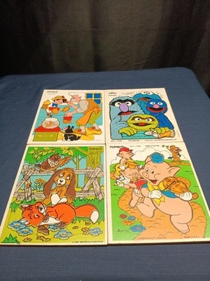 Vintage Disney Lot of 4 Playskool Wooden Puzzles SESAME STREET Cookie Monster  - Image 1 of 4