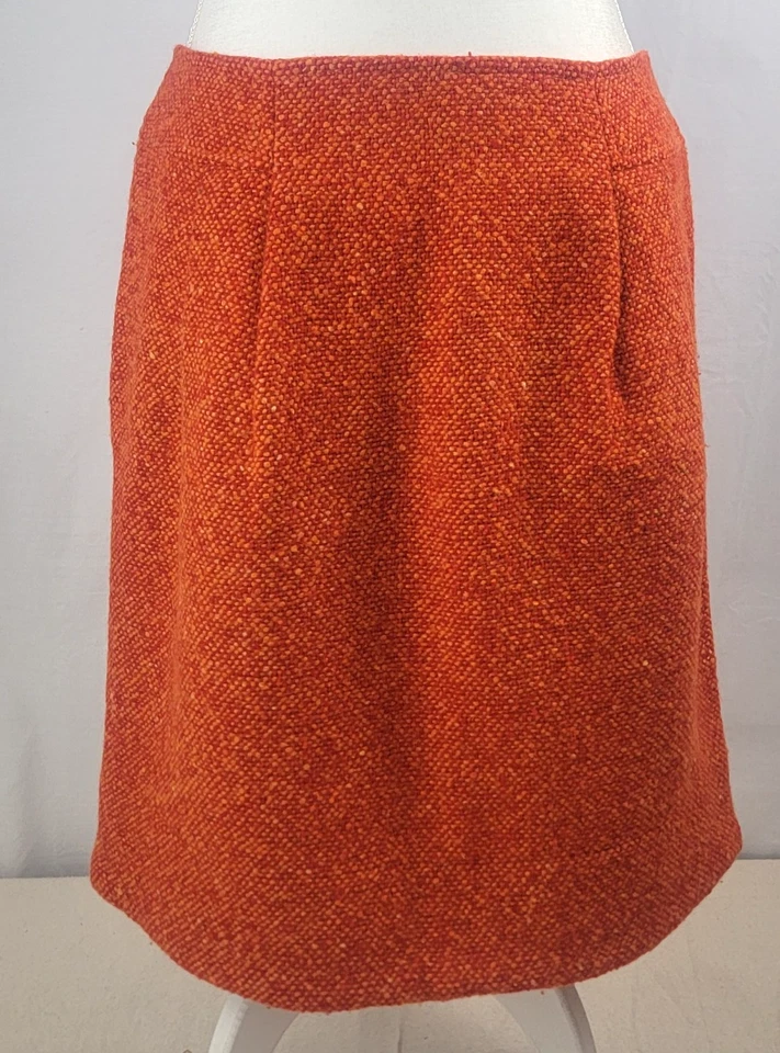 Sara Campbell Wool Blend Bouclé Tweed Skirt Orange Textured Lined Women’s 6 Fall Foto 1 de 4