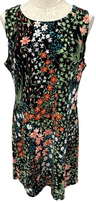 Tommy Hilfiger Sleeveless Floral Jersey Dress Black w/ Stunning Colors Size 12 - Image 1 of 4