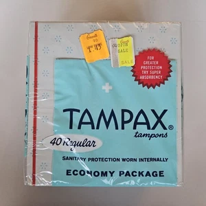 Vintage Tampax Tampons Schachtel mit 40 Film- oder Bühnenrequisiten nostalgisch 1970er Neu aus altem Lagerbestand versiegelt - Bild 1 von 6