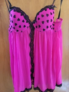 Vestido Babydoll Passion Forever Mujer Rosa Negro Corazones Sin Mangas Talla Pequeña  - Imagen 1 de 8
