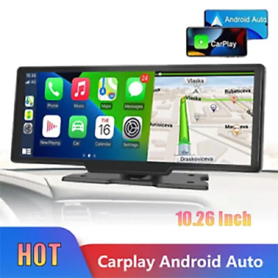 10.26" 4K Touch Screen Dual Dash Cam Car Wireless Apple CarPlay Android Radio - Image 1 of 4