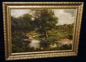 1911 US Framed Oil Painting Country Stream & Tree by L.H. Lemong (?) (New) - Picture 1 of 11