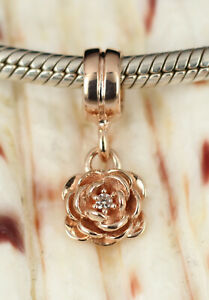 SOLID 9CT 9K ROSE GOLD CZ Flower Charm / Pendant Fit Bead Bracelet / Necklace AU