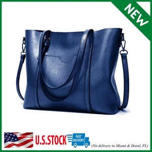 Womens Leather Purses and Handbags Top Handle Satchel Bags Tote Bags Deep Blue - Picture 1 of 8