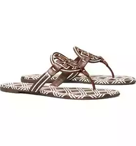 NIB Tory Burch Metal Miller Tile Leather Sandal Brown 8.5 9 Navy 9.5 AUTHENTIC - Picture 1 of 14