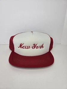 Vintage New York Embroidered Snapback Trucker Hat Cap Red White Stitched Mesh - Picture 1 of 24