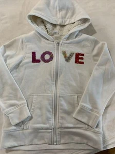 Old Navy Girls Size M 8 Embellished Graphic Sequin Sherpa-Lined Zip Hoodie Love  - Picture 1 of 9