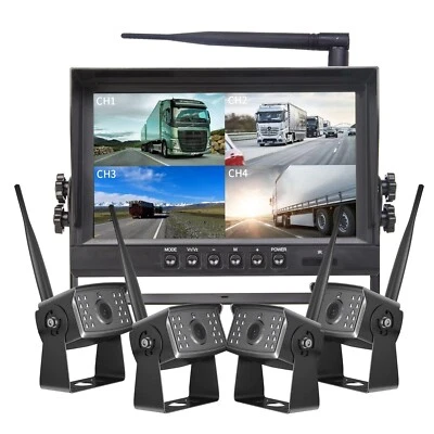 Digital Wireless 9'' Quad Monitor DVR 4x 1080P Rear View Camera Truck Trailer RV - Image 1 of 4