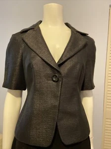 Ann Taylor Petites  Black Shrug/Jacket Shimmery Black Short Sleeves Pockets Sz4P - Picture 1 of 10