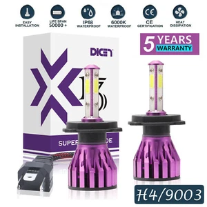 Pair COB H4 144000LM 1200W LED Car Headlight Kit Hi/Lo Turbo Light Bulbs 6000K - Picture 1 of 12