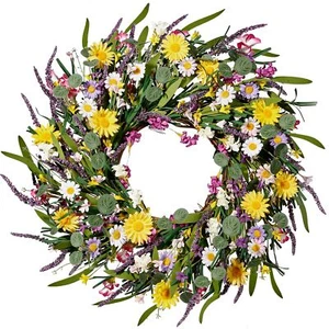 Daisy and Lavender Wreath 24’’ Wildflower Wreath Spring and Summer Wreath Art... - Picture 1 of 6