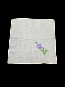 Vintage handbesticktes Taschentuch lila Blume grüne Blätter 11" Quadrat - Bild 1 von 2