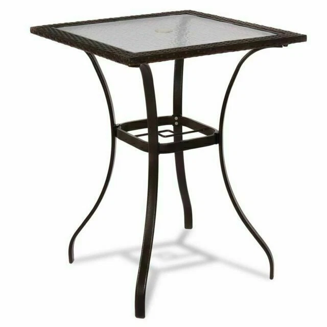 Costway Patio Glass Top Table Bar - Brown