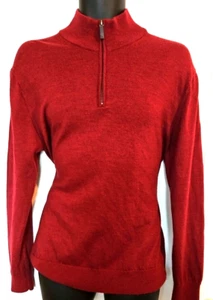 UNTUCKit Mens Size L Burgundy Red 100% Fine Merino Wool 1/4 Zip Sweater Pullover - Picture 1 of 4