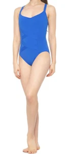 $119 La Blanca Women's Blue Cross Back Tummy Control One-Piece Swimsuit Size 14 - Picture 1 of 2