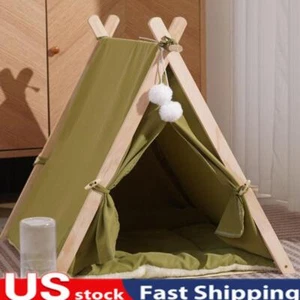 Pet Tent Wooden Frame Stable Cat Nest Oxford Fabric Portable Removable Dog House - Picture 1 of 21