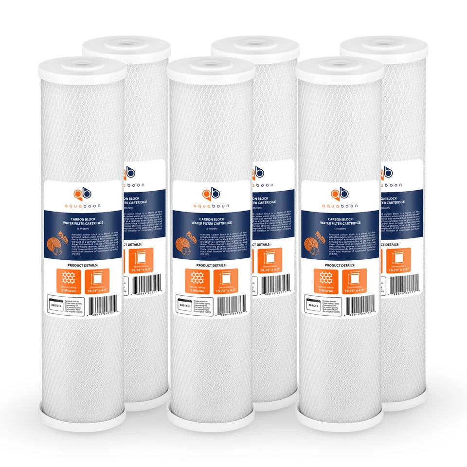 6PK of Aquaboon Big Blue 5µm Coconut Shell Carbon Block Water Filter 20"x4.5" - Image 1 of 1