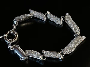 Silver tone over Bronze Binche Lace Crystal BRACELET 7 1/2" NEW Estate - Picture 1 of 4