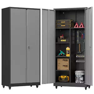 71''H Garage Tool Storage Cabinet, Metal Storage Cabinet with Pegboards & Wheels - Picture 1 of 13