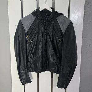 Triangles Leather Moto Biker Jacket VTG Black Size 42 Men's SM Women’s M 80s - Picture 1 of 15