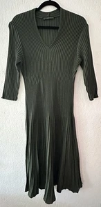 Peruvian Connection Dress Womens Large Green Knee Len Fit And Flare Pima Ribbed - Picture 1 of 14