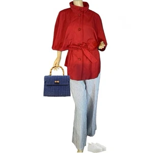 BETSEY JOHNSON RED SNAP BUTTON BELTED CAPE JACKET SIZE XL - Picture 1 of 13