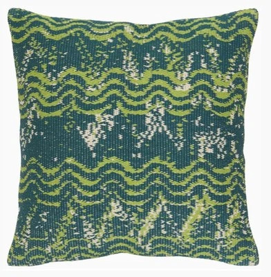 John Robshaw Textiles Thita Peacock  Handwoven Abstract Green Pillow 22” $140 - Image 1 of 4