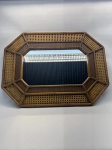 VTG Burwood Products MCM Hanging Faux Plastic Bamboo Cane Mirror BOHO USA Made - Picture 1 of 12