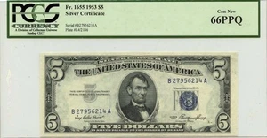 1953 $5 Silver Certificate Fr# 1655 PCGS Gem 66PPQ - Picture 1 of 2