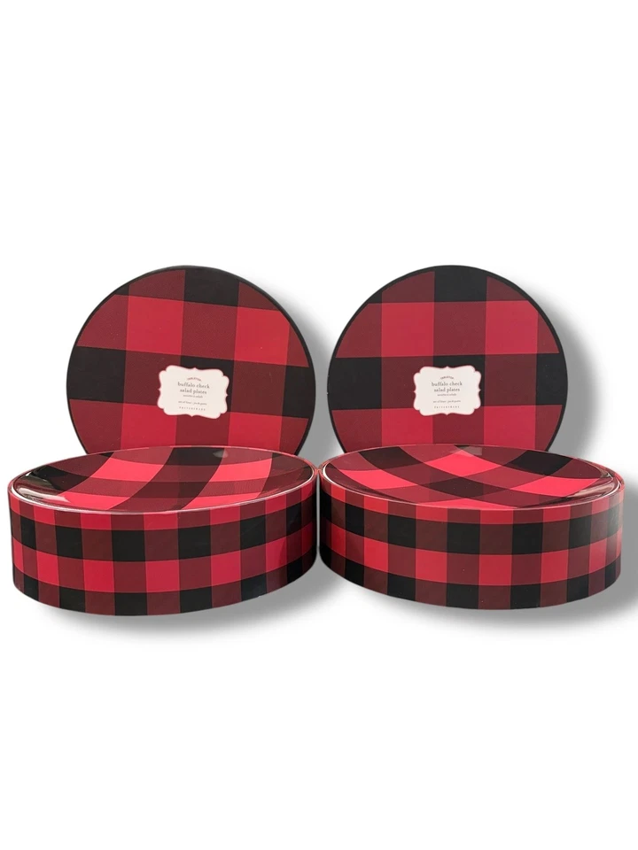 8 Platos de ensalada Pottery Barn RED BUFFALO CH ECK 2 cajas con juego de 4 nuevos en caja Foto 1 de 4