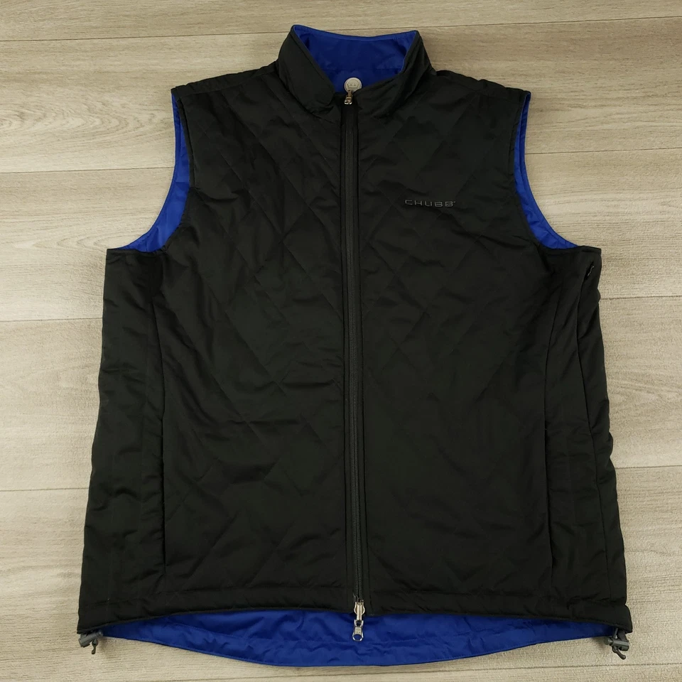 Chaleco reversible Peter Millar para hombre grande negro acolchado azul cremallera completa bolsillos logotipo Foto 1 de 4