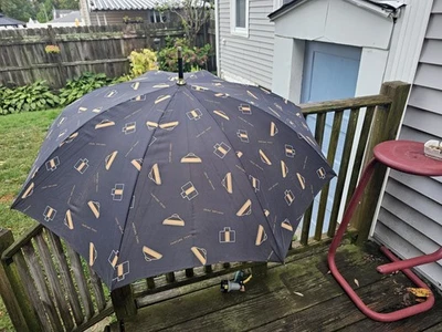 Vintage Fendi Parfums Black Gold Print Promotional Stick Umbrella J Hook Handle - Image 1 of 4