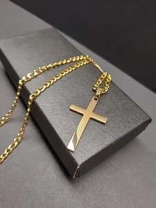Colgante Cruz Con Collar 23" Chapado en Oro - Imagen 1 de 3