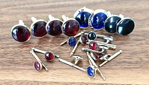 Vintage Swank Pioneer Red Lucite Tuxedo Cufflinks Shirt Studs Red Blue Black Lot - Picture 1 of 6