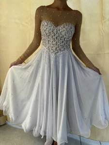 Ballsaal Wettkampf Kleid XS/S weiß transparent Strass SÜSS SCHÖN - Bild 1 von 14