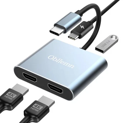 USB C auf Dual HDMI Adapter, 4 in 1 Splitter für Dual Monitore 4K - Bild 1 von 4
