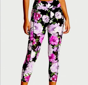 Victoria’s Secret Floral High Waisted Stretchy Black Pink Leggings Size 4 - Picture 1 of 10